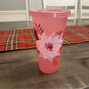 Starbucks Limited Edition Pink Holiday Flower Glitter Reusable Cold Cup 24 Fl Oz